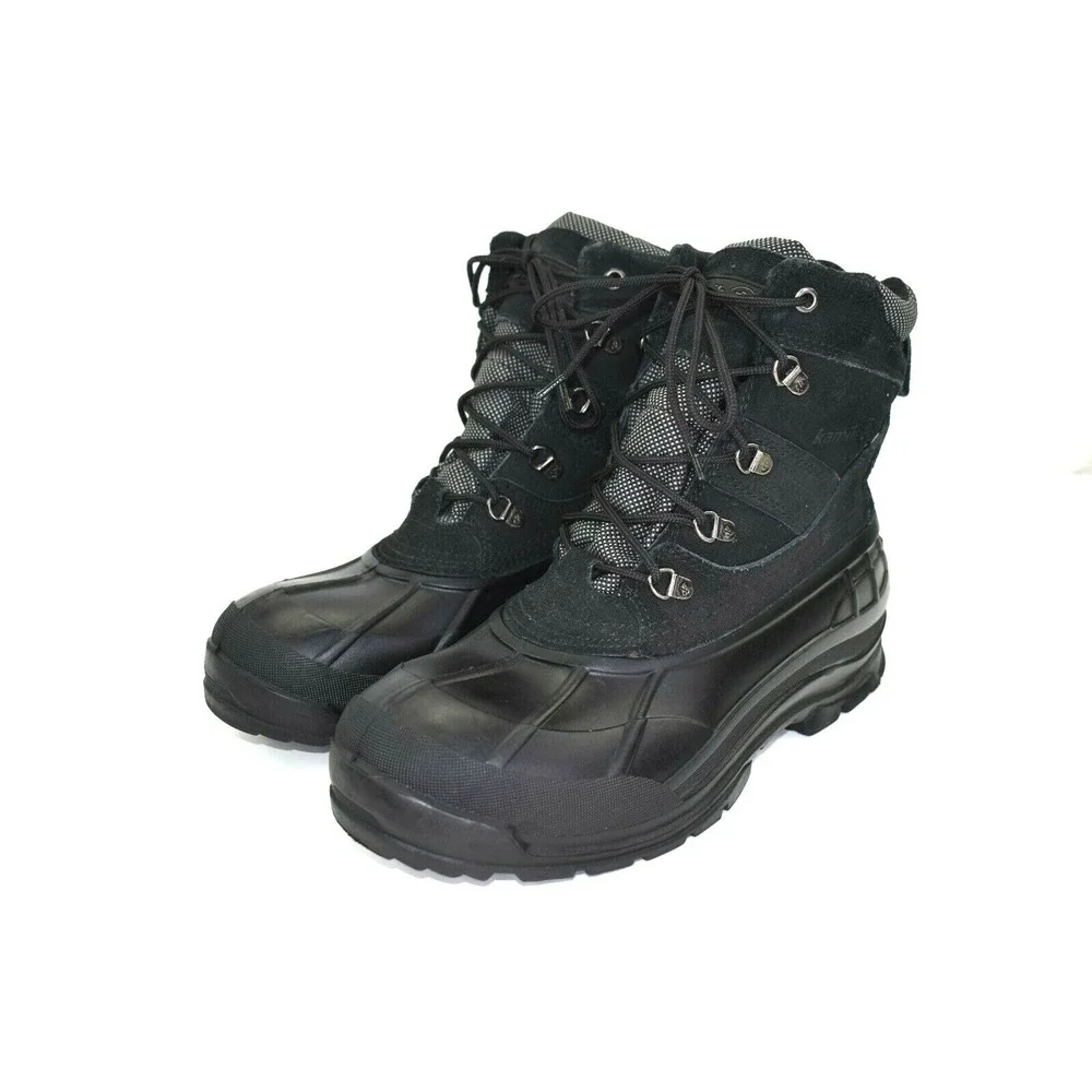 KAMIK WAUSAU Mens Waterproof Leather Winter Boots Black Size 11